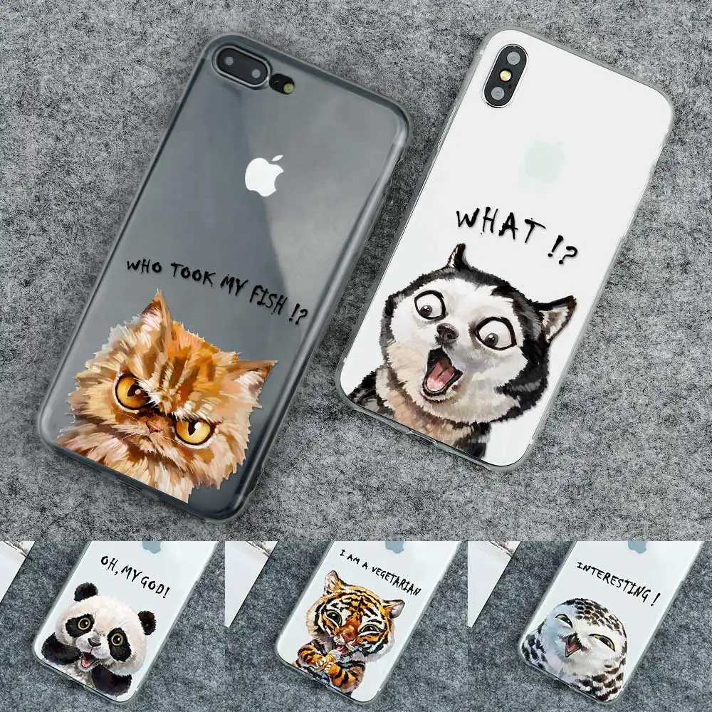 Чехол для телефона с котом iphone X 5 6 6s 7 8 plus прозрачная защитная задняя крышка из