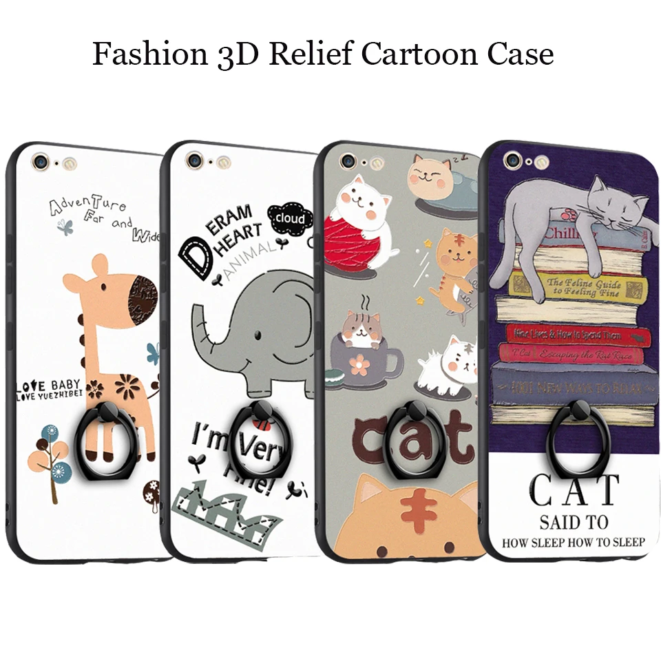 TENENELE Phone Case 4.7'ɿor Apple iPhone 6 s Fashion Silicon Cartoon 3d Relief Cases Stand Ring Cover i6 For 6s |