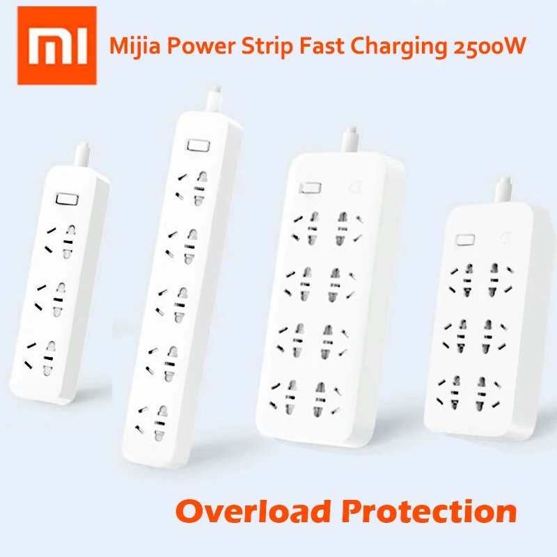 Xiaomi Mijia power Strip Быстрая зарядка 2500 Вт 10А 6 стандартных розеток/8 стандартных розеток/3 гнезда с кабелем 1 м/5 м