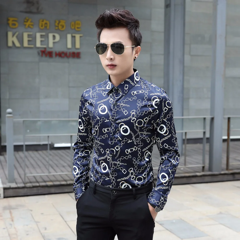 

M-3XL! Men's fashion ! 2018 Autumn winter men's printed long sleeve shirt style non - ironing shirt