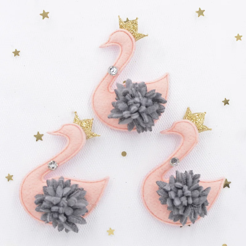 Pink-4pcs 4/6 шт. в партии, 6 см, сапоги на плюше тканевые подкладки с аппликацией в виде короны; стразы цветок Kawaii нашивки-лебеди для недорогая одежда из Китая Высокое качество DIY бант для волос орнамент S65 - Цвет: Pink-4pcs
