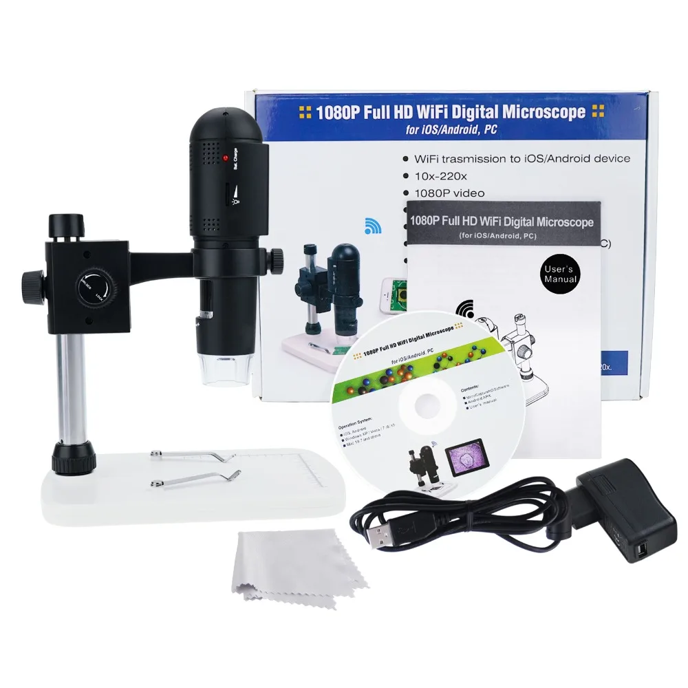 Цифровой HD USB Wi Fi микроскоп 10x 220x увеличение для iOS/Andriod/PC 6 светодиодный 3 мега