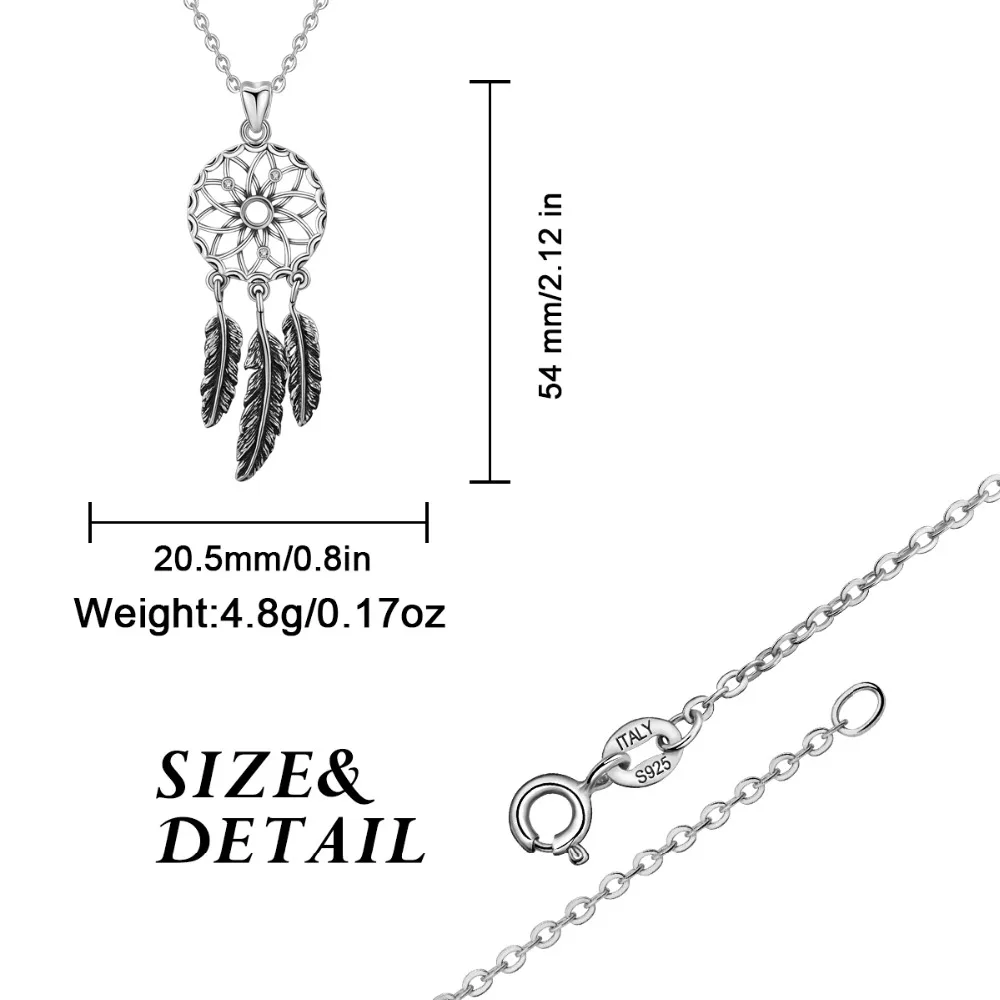 Кулон Ловец снов и перо из серебра 925 пробы для женщин |