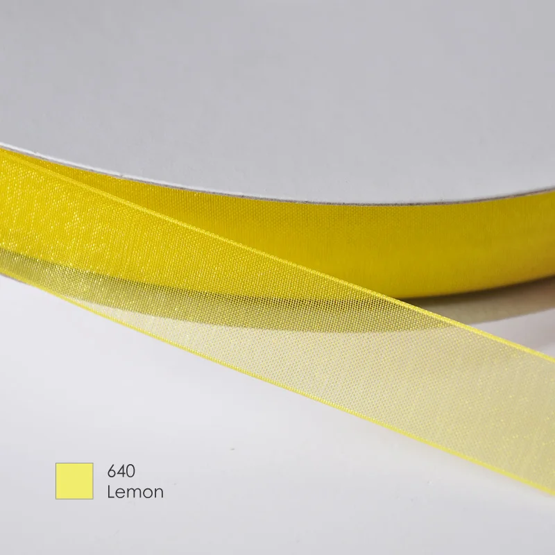 lemon 640 YAMA 22 25 32 38 мм для рукоделия, свадебная посылка, 200 ярдов/партия, зеленый, желтый, коричневый цвет, сплошная Прозрачная Шелковая лента из органзы - Цвет: lemon 640