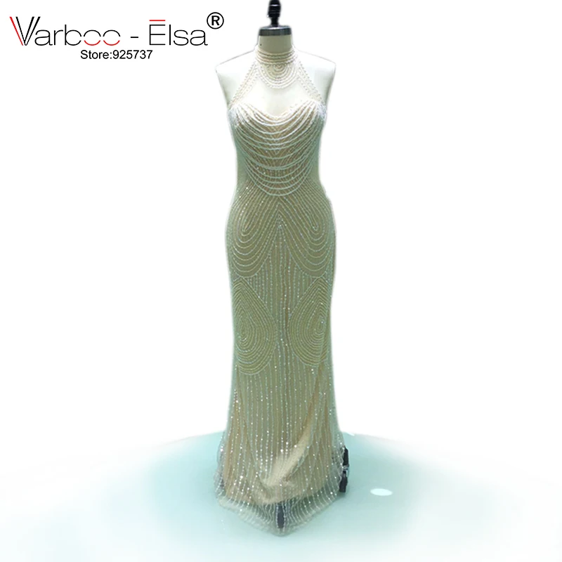 

VARBOO_ELSA vestido de festa longo 2021 Fashion Beading Halter Evening Party Dress Organza Maxi Women kaftan Formal Evening Gown