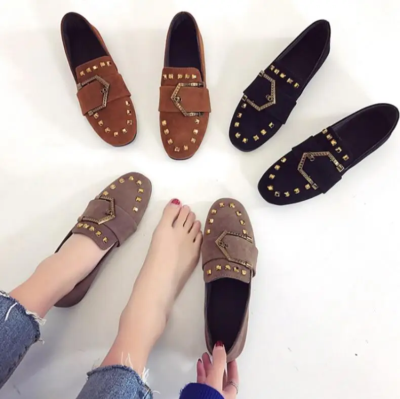 0 Peas shoes female 2018 spring new flat Korean version of the wild retro square lazy Lofo free shipping | Обувь