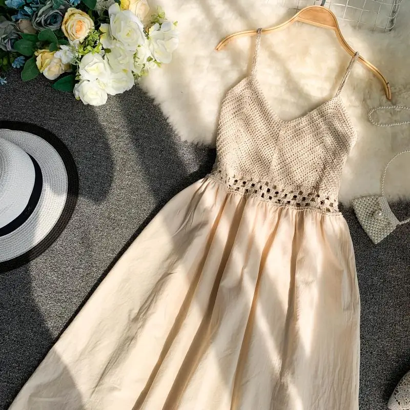 2019 новые модные женские платья Свежий ажурный трикотаж строчка v образным