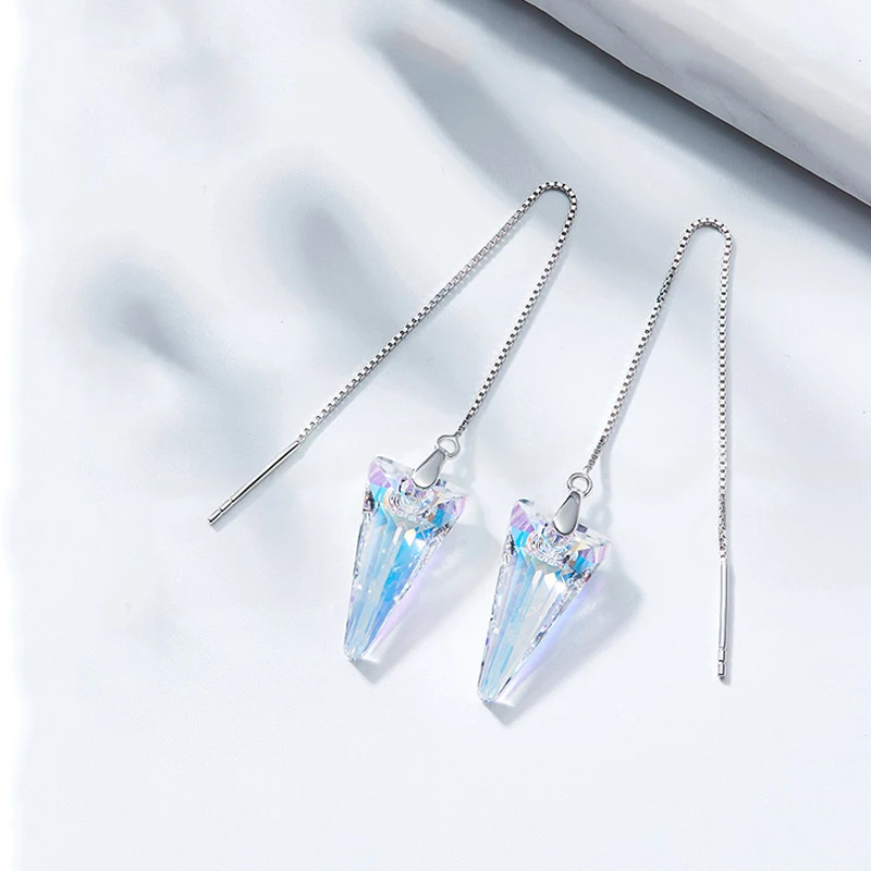 Malanda 925 серебро Серьги Спайк кулон кристалл от Swarovski длинные цепи пирсинг Для