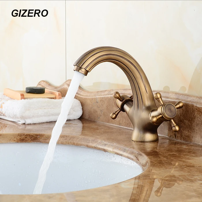 

Dual Handle Bathroom Basin Faucet Antique Bronze Finish Classic Faucet deck mounted hot&cold mixer torneira ZR179