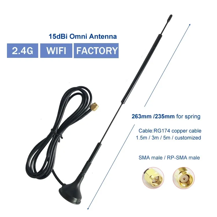 Высокое Усиление 15dBi внешняя всенаправленная 2,4G wifi антенна 1,5 m Фидер SMA RP-SMA 1 шт
