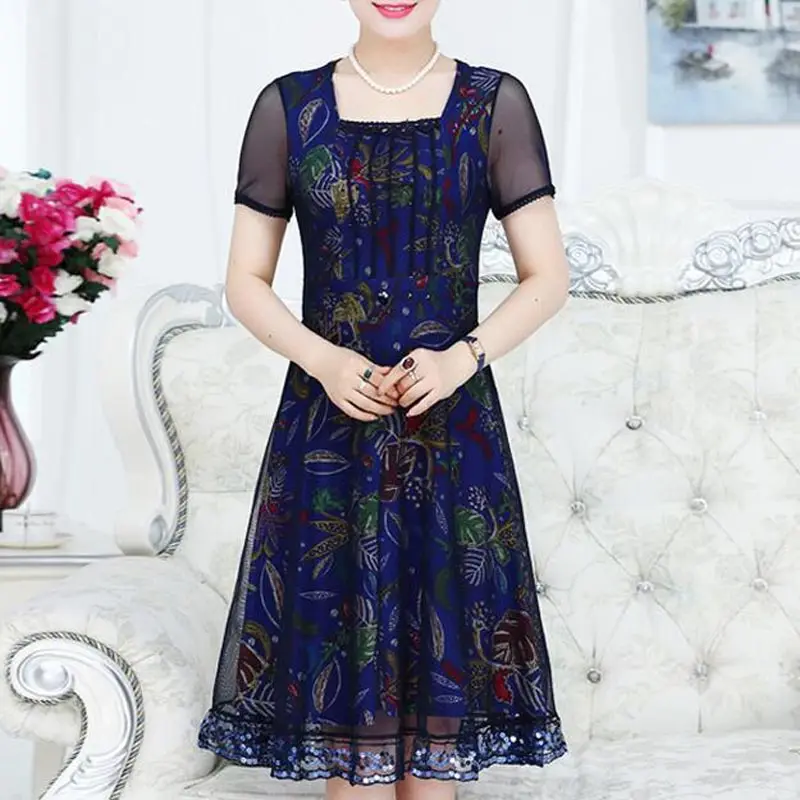 Женское платье-трапеция с коротким рукавом шифоновое Сетчатое мини-платье |