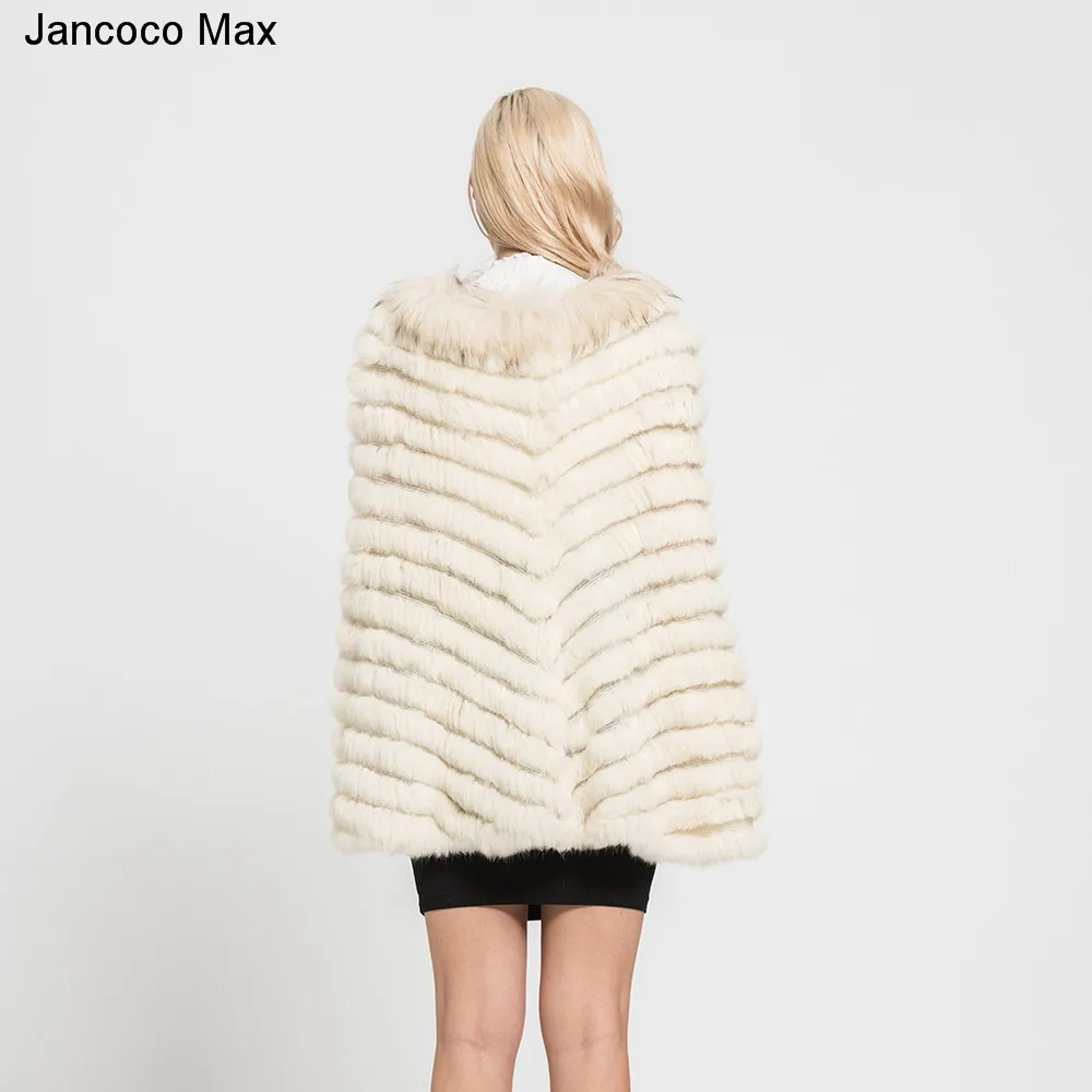 Jancoco Max+ Новинка, пончо с натуральным кроличьим мехом, зимняя модная Стильная накидка, Женская шаль для вечеринки S7112