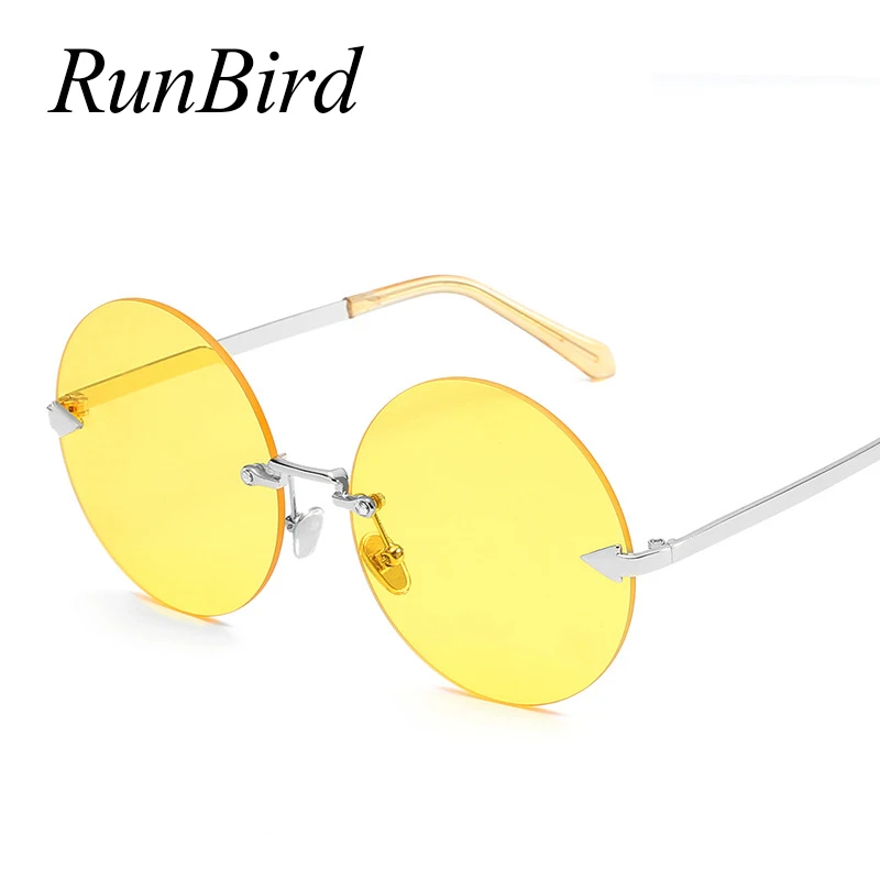 RunBird Ретро стиль Круглый без оправы солнцезащитные очки для женщин супер