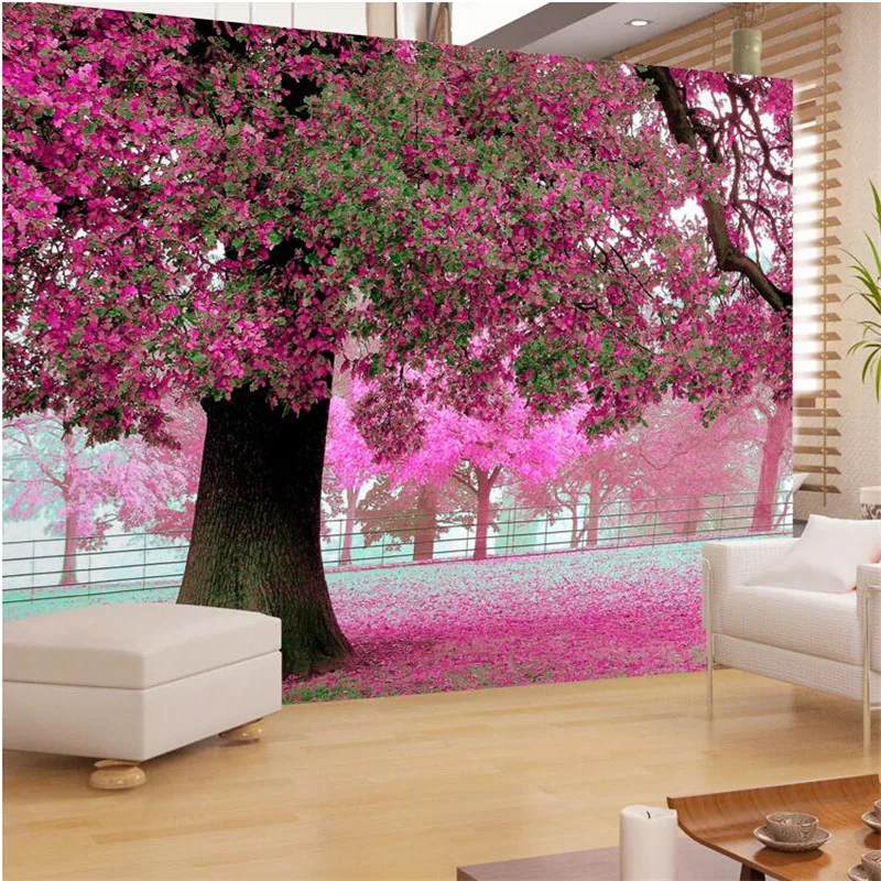 

beibehang photo 3d wallpaper custom TV setting wall of sitting room sofa warm romantic purple tree mural papel de parede