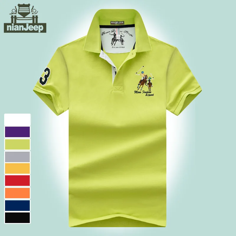 Мужская рубашка поло с отложным воротником короткий рукав вышивка размера плюс