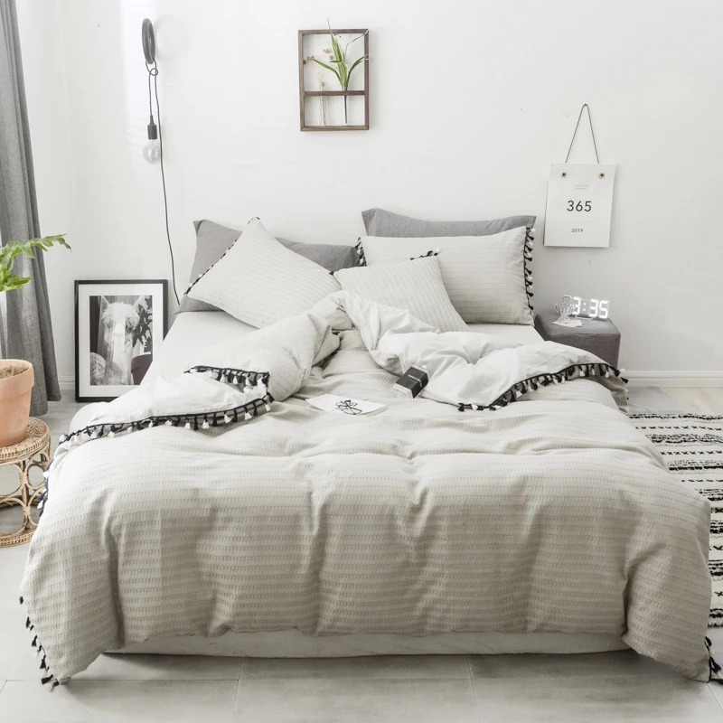 Набор постельного белья из 100% хлопка с кисточками королевского размера или