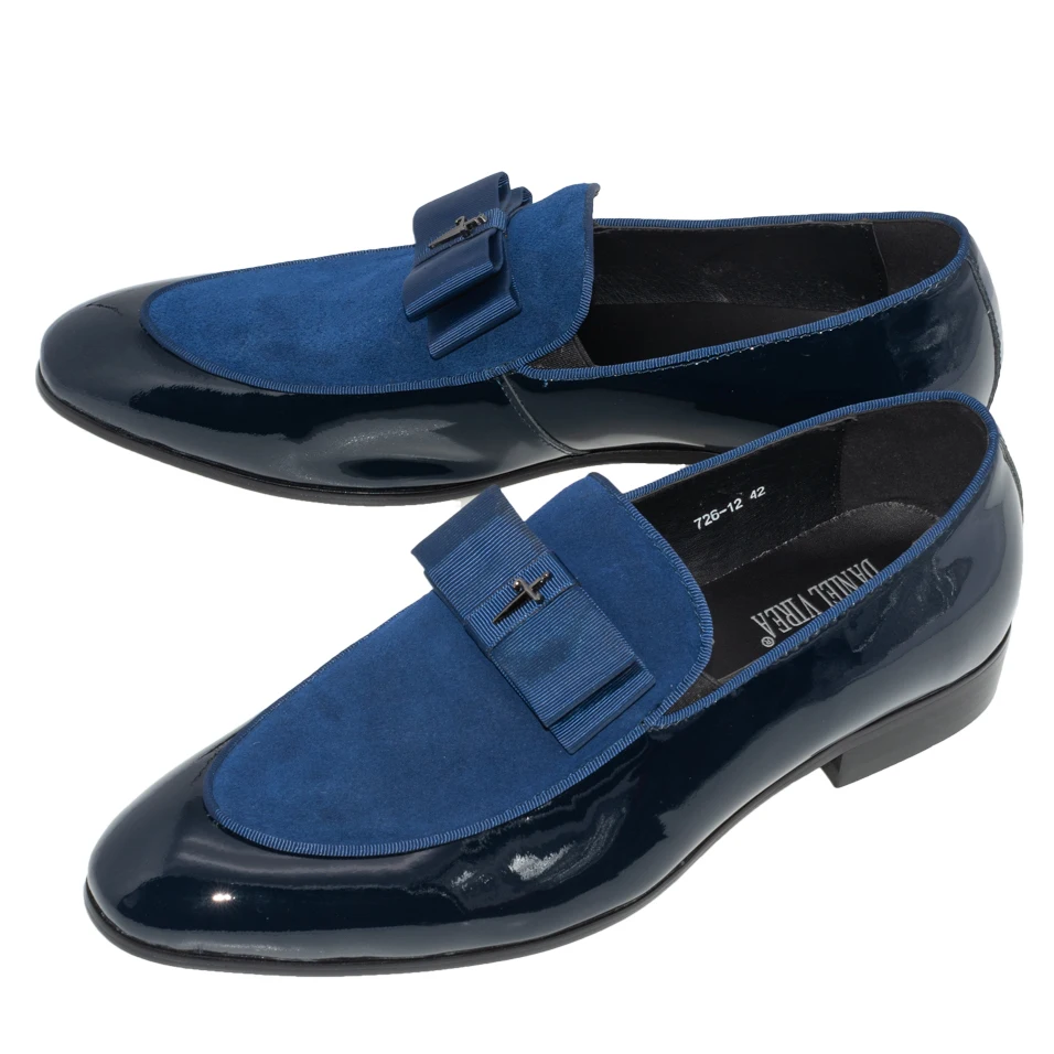 Мужские туфли из натуральной лаковой кожи без шнуровки с бантом на лето и осень