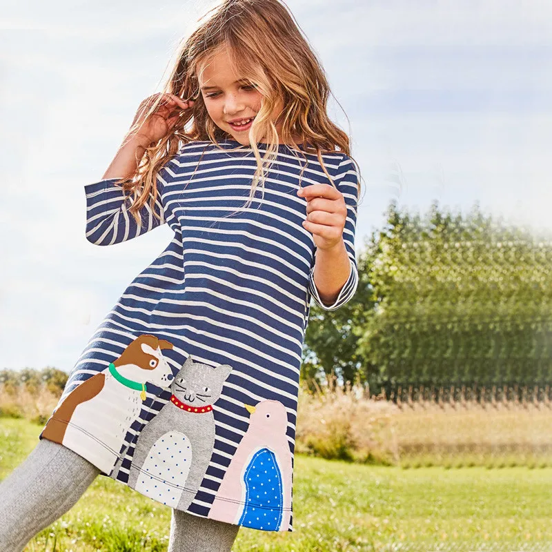 Jumping meters new designed girls dress kids cute cartoon spring autumn with printed two birds top quality clothing | Детская одежда и