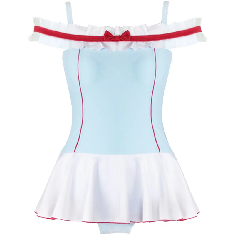 

Sailor Moon Japanese Kawaii Lolita Off Shoulder Bow Ruffles One-Piece Swimwear Sexy Women Anime Cosplay Sukumizu Swimsuit