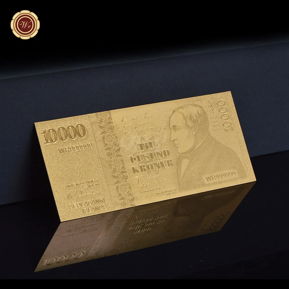 Исландская Золотая фольга банкнота 10000 крона с пластиковой рамкой|foil lead|foil nailsgold
