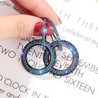 Корейские сверкающие серьги из Королевского синего камня с инкрустированными синими кристаллами Стразы, геометрические Подвесные серьги, Женские Ювелирные изделия Вечерние