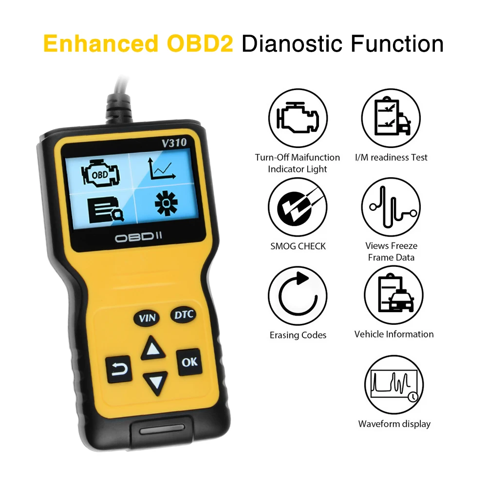 Автомобильный считыватель кодов V310 сканер AD310 OBD2 V1.1 16-контактный штекер датчик