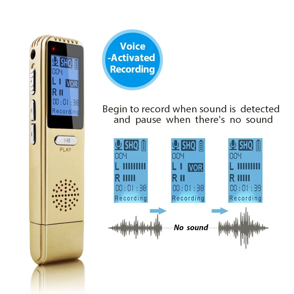 Перезаряжаемый Цифровой диктофон, mp3-плеер, звуковой аудиомагнитофон с металлическим корпусом для лекций, встреч, золотой V25
