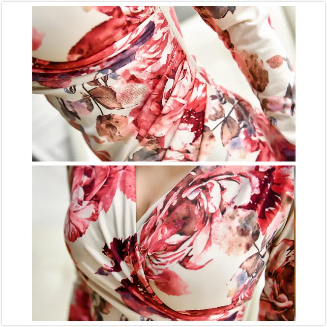 Осень-зима Дамы Элегантный Bodycon Платье V Средства ухода за кожей шеи с длинным