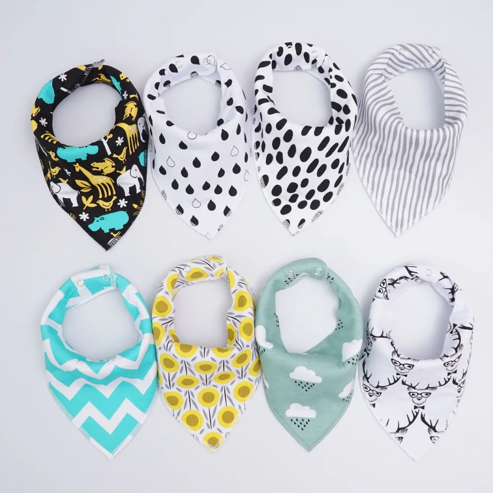 (4Pcs/set) Colorful Baby Bibs Print Soft Cotton Bandana Toddler Newborn Towel Triangle Scarf Infant Bib Burp |