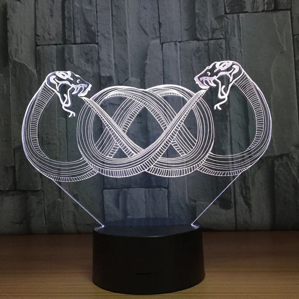 3D светодиодный ночник с двумя змеями акриловый красочный градиентный