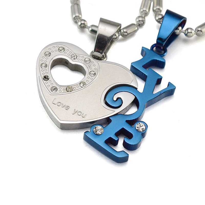 Двухцветная Мужская и женская подвеска в виде сердца с цепочкой для колбасы 60