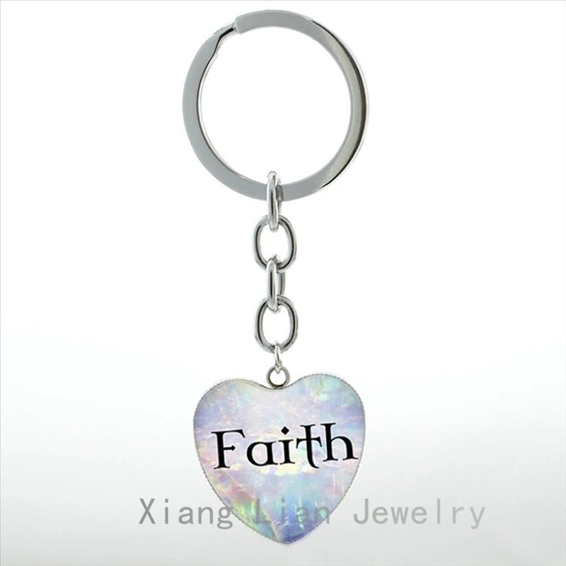 TAFREE Believe Hope heart pendant keychain Religious Christian Spiritual Inspirational Word key chain ring Quotes Jewelry HP134 | Украшения