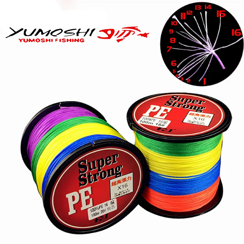 YUMOSHI 16 нитей сильнейшая плетеная рыболовная леска 100 м 59LB 136LB многонитевая для