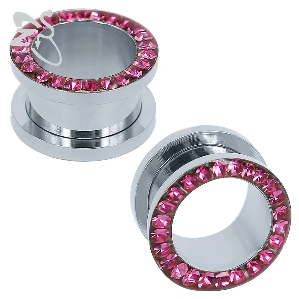 silver pink CZ кристалл классическая Ушная шина 2 цвета 316L серьги из нержавеющей стали пирсинг свежий ушной Туннель Носилки тела пирсинг ювелирные изделия - Окраска металла: silver pink