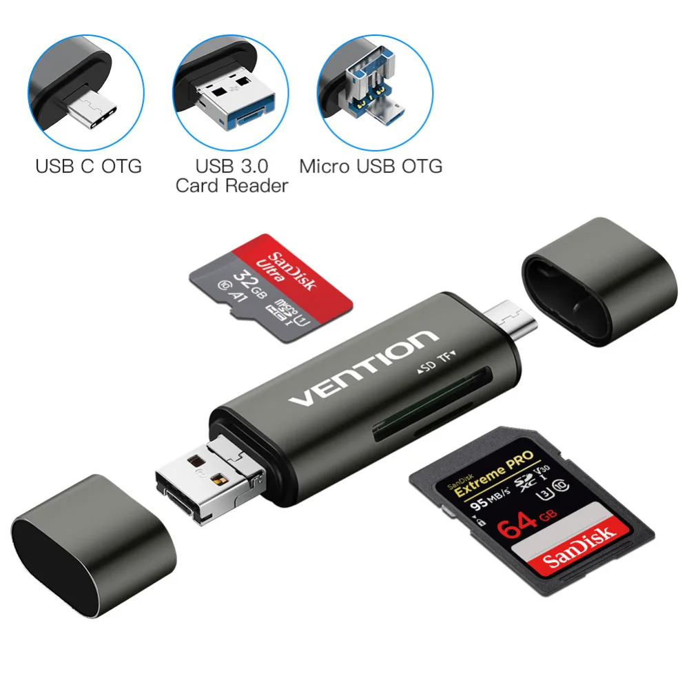 Адаптер Vention для чтения Micro SD-карт USB 3 0/TF