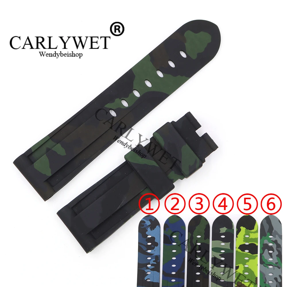 

CARLYWET 24mm Wholesale Hot Sell Camo Waterproof Silicone Rubber Replacement Wrist Watch Band Strap Belt For Luminor