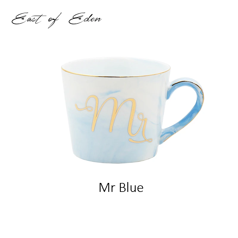 blue1 East of Eden расписанную Золотой вензель натуральный Мрамор фарфоровая кружка для кофе мистер и миссис Чай молочные чашки и креативный свадебный подарок - Цвет: blue1