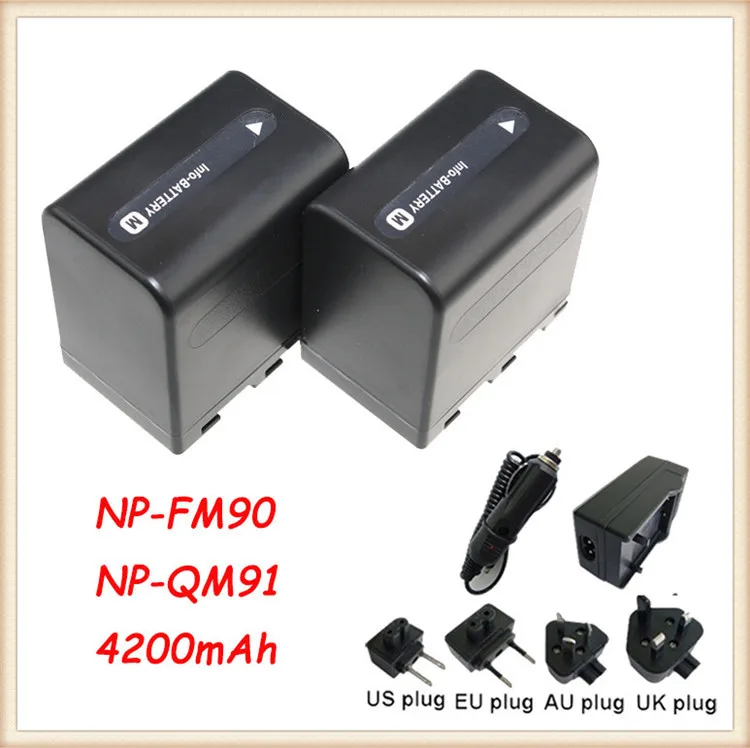 High Capacity 4200mAh 3PCs NP-QM91/NP-FM90 Camera Batteies +NP FM90 BATTERY Charger +car charger for Sony DCR-PC115E DCR-TRV265 |