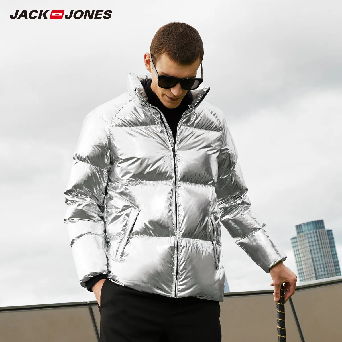 Jack Jones Джек Джонс Для мужчин куртка-пуховик воротником-стойкой Глянцевая теплый