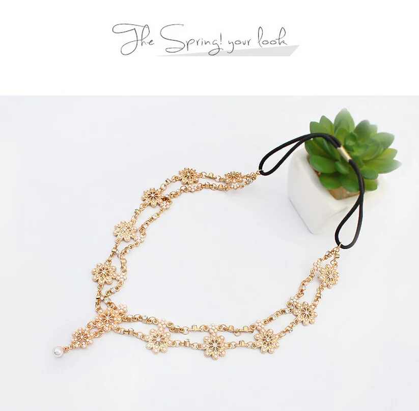 2018 Pearl Tassel Flower Stretch Headband Hair Band Wedding Accessories Crystal Bridal Head Chain Jewelry | Украшения и