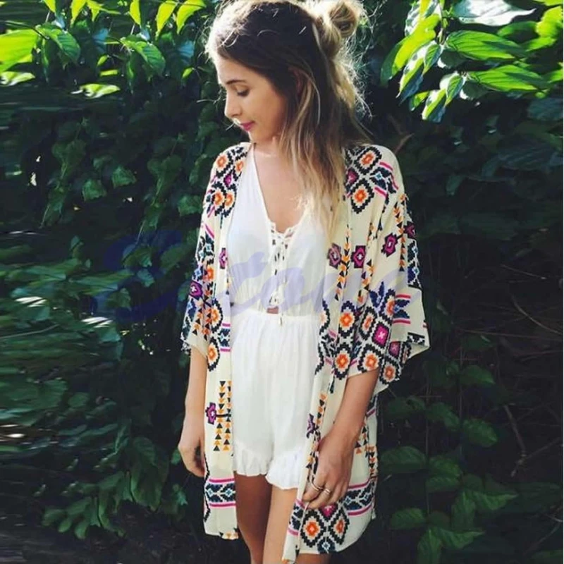

Sexy Women Chiffon Geometry Loose Shawl Kimono Cardigan Boho Coat Blouse