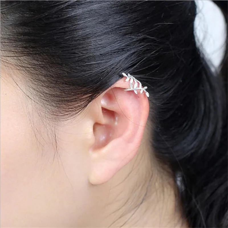 

Sterling silver jewelry leaves earrings female temperament Korean fashion hipster students without pierced ear clips 925 silver