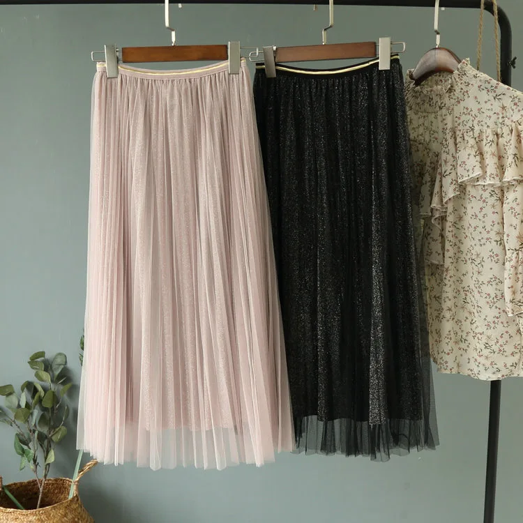 ALPHALMODA новая весенняя Фея сияющая Женская юбка в складки до середины икры длинные юбки женские летние модные сверкающие юбки