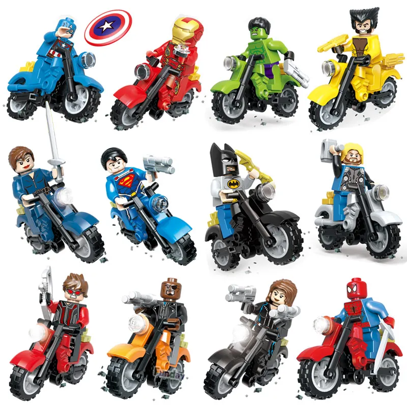 12 шт. Marvel Super Heroes Мстители Мотоцикл Щит Двигателя 3D Модель Building Block Сборка Игрушки