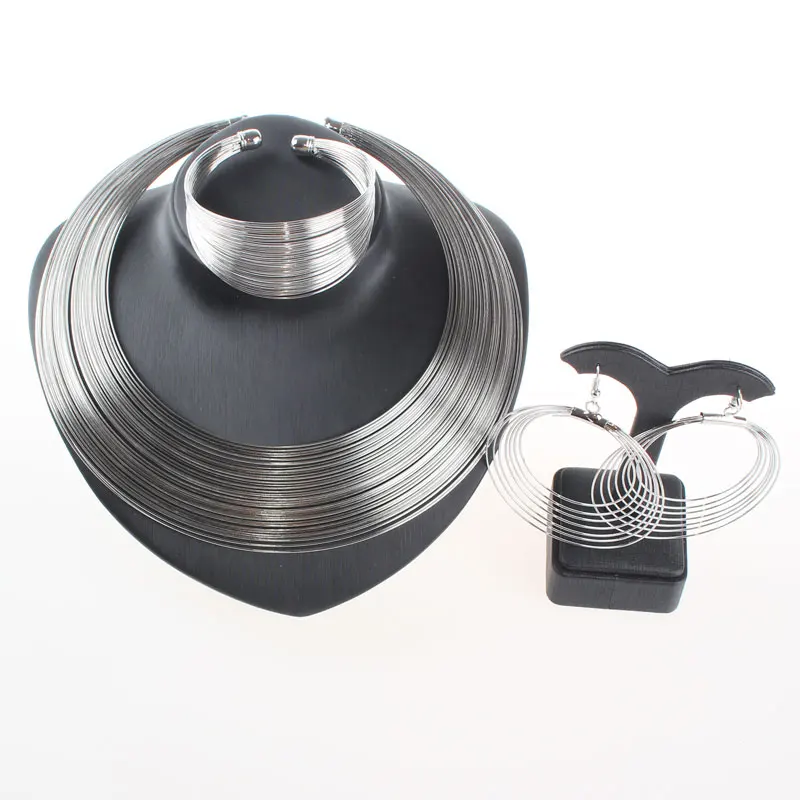 Модный позолоченный/посеребренный набор из нескольких нитей ожерелье серьги