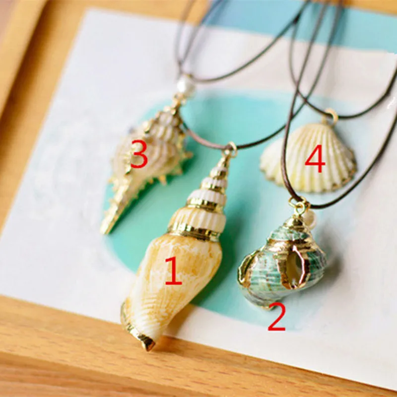 MCSAYS Trending Jewelry Natural Conch Shell Pendant Brown Rope Chain Water Drops Special Necklace 3NS | Украшения и аксессуары