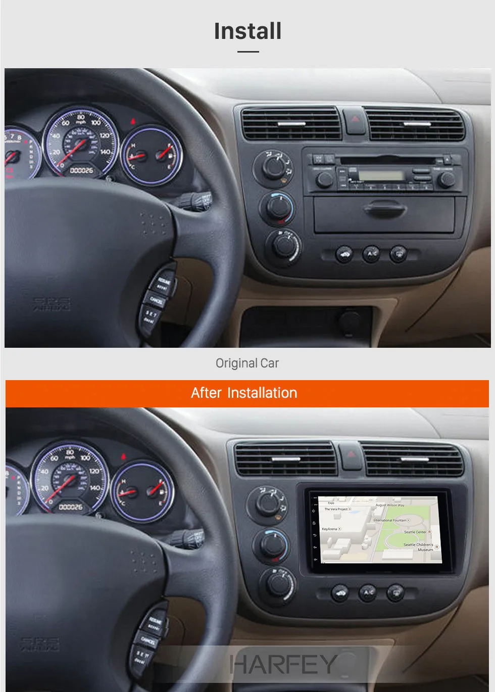 Harfey автомобиль радио головное устройство плеер Android 8,1 для Honda Civic 2001-2005 левый руль gps навигация Поддержка Зеркало Ссылка SWC