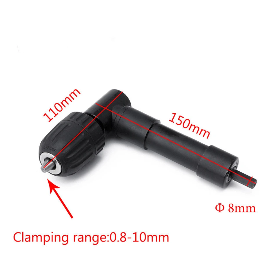 

90 Degree Right Angle Electric Drill Corner 8mm Hex Shank Turning Device Bend Extending Three-jaw Chuck Range 1-10mm/0.8-10