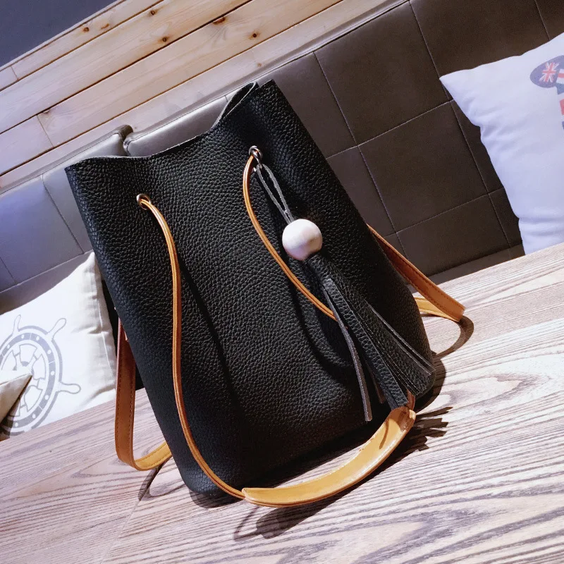 Свежие Кисточкой Женщины Сумка Ведро Плече Сумки Твердые Большая Большой