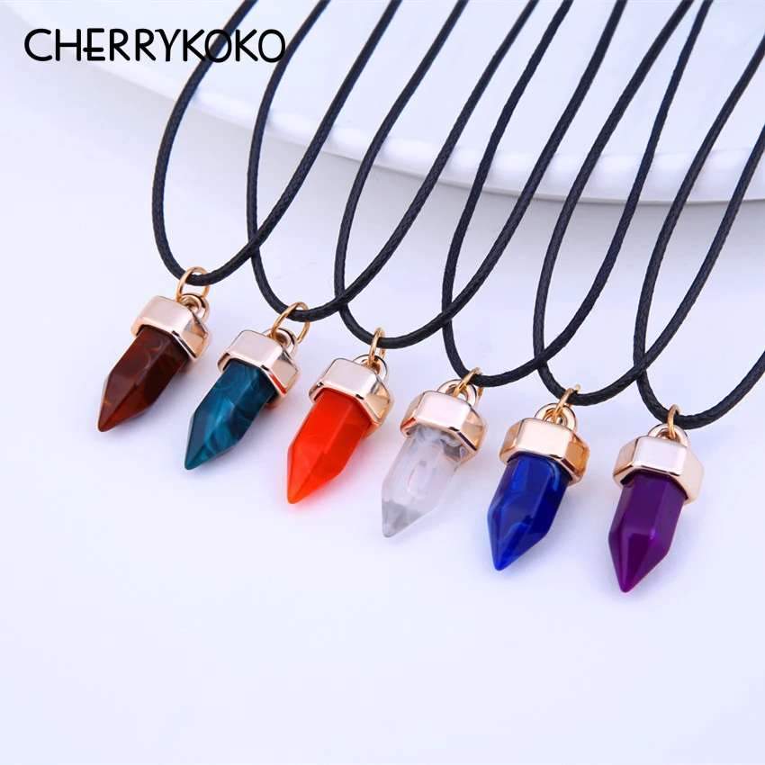 Природный кристалл гексагональной Колонка Подвески Ожерелья для мужчин 7 цветов